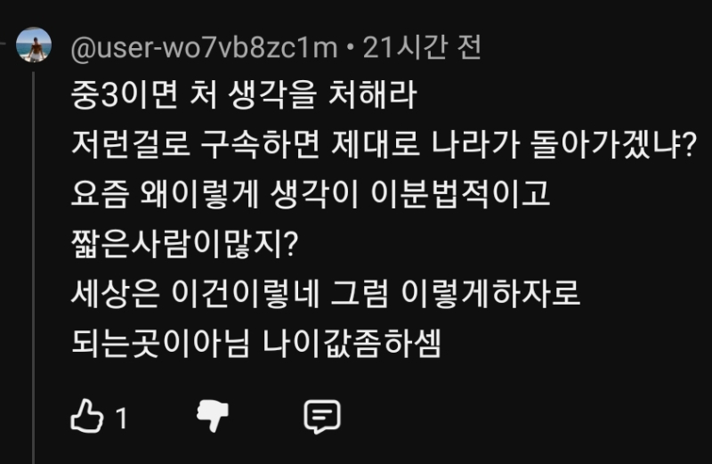 범죄자 실드치면서 중학생 애한테 훈수두는 어른
