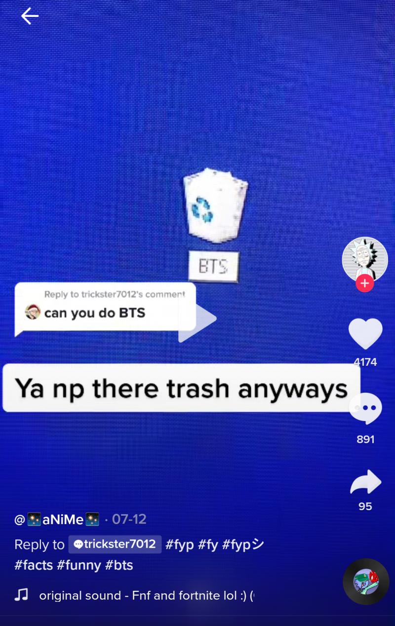 영상을 보았더니 특정 인물인 BTS를 까는 영상도 있다