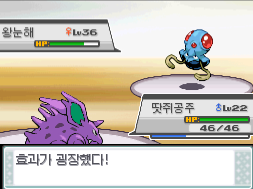 체육관 관장 규리는 고급상처약을 썼다 땃쥐공주의 만볼트 효과가 굉장했다 땃쥐공주는 무엇을 할까 싸운다 만볼트 독엄니 괴력 오물공격 가방 상처약 포켓몬 Lv 루시퍼 Lv 이브이브이