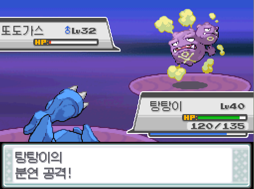 상대 또도가스의 냉동빔 효과가 별로인 듯하다 탕탕이의 분연 탕탕이는 이제 무엇을 할까 싸운다 아이언헤드 독찌르기 분연 사이코커터 가방 상처약 포켓몬 Lv 땃쥐공주 Lv 라이츄