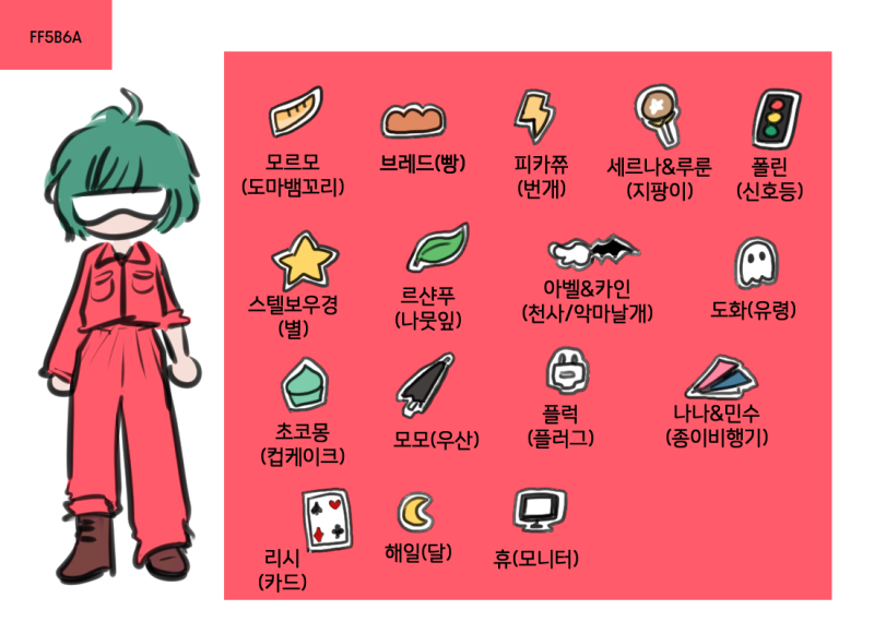 아하 그럼 옷과 부유장치에 이것저것 붙이고 매달고 배지 혹은 스티커 옷보단 기계장치에 혹은 반대에 특정 부위나 위치에 붙어있으면 좋겠다 하는 의견이나 옷에 이런 무늬가 있었으면