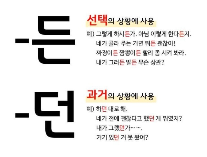 앵커판에서 많이 틀리는 맞춤법 특히 든'을 써야 자리에 던'을 넣는 경우가 매우 많은데 야매 팁은 거나' 건'을 넣어봤을 때도 의미가 달라지지 않고 그대로면 든'을 사용하는