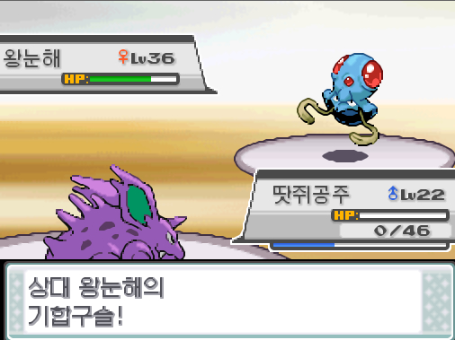 상대 왕눈해의 기합구슬 효과가 별로인듯 하다 땃쥐공주는 죽었다 누구를 내보낼까