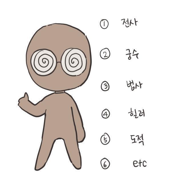 주인공의 직업은 무엇인가요 전사 궁수 법사 힐러 도적 기타 자유기재