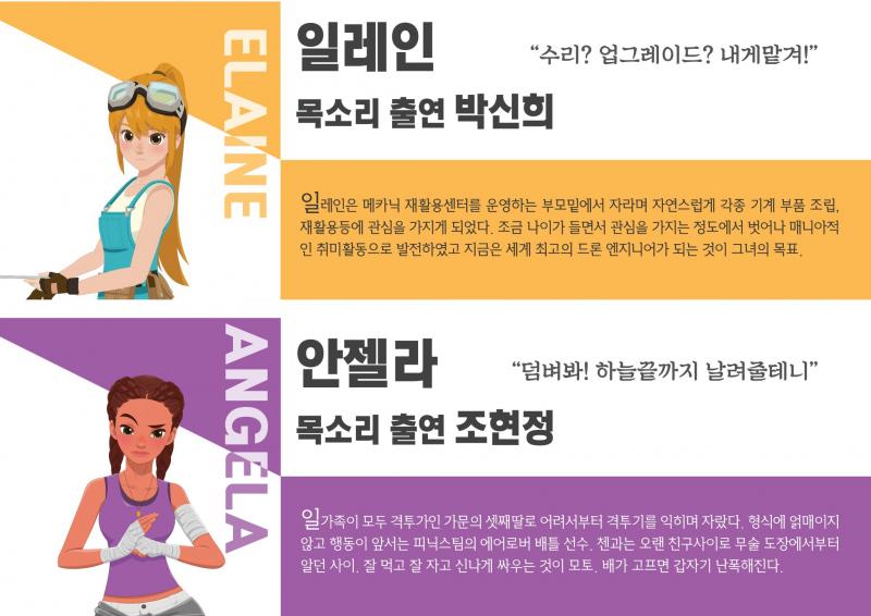 포니테일 친구 말하는거지 일레인 주인공들의 드론을 수리해주는 공순이 친구지 일레인이 인기 많네 찰스랑 이안이 인기많은줄