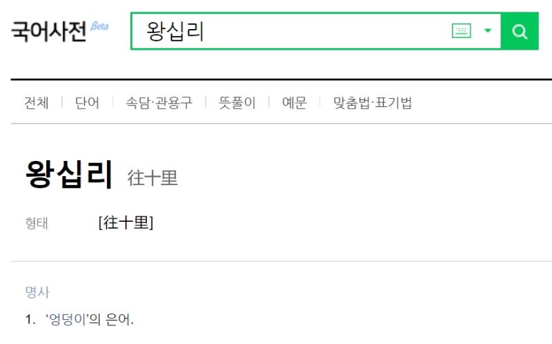 지역명 '왕십리'는 엉덩이의 은어다 국어사전에 검색해 보면 나오는 결과다