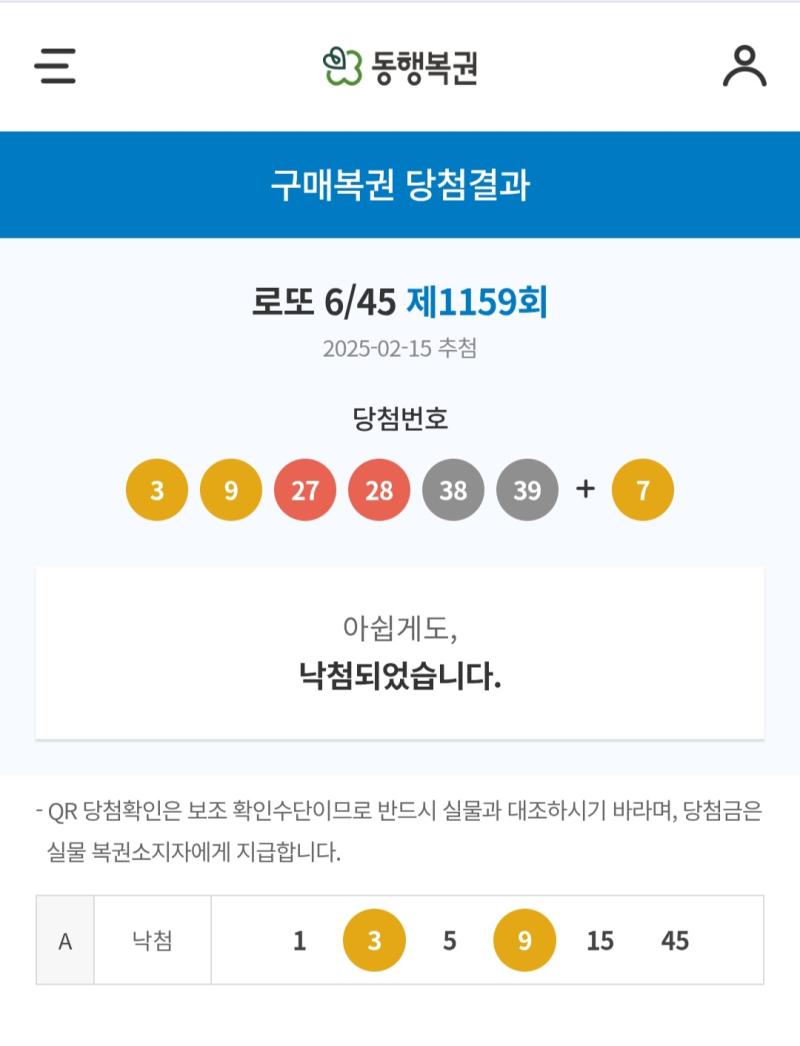 결과는 시원하게 실패 그래도 의외로 숫자 개는 맞았다 안타깝게도 손해만 남은