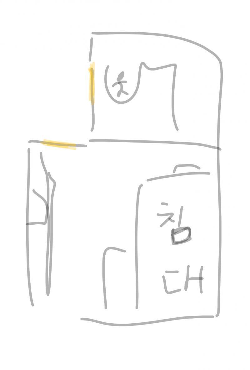 위에가 화장실이고 인형 변기뚜껑 위에 올려놨음 밑에 저게 내방이야 문제는 문이 개밖에 없어 노란색 표시한 부분 원래 옷장에 숨으려고 했는데 안들어가져서 이불로 들어감
