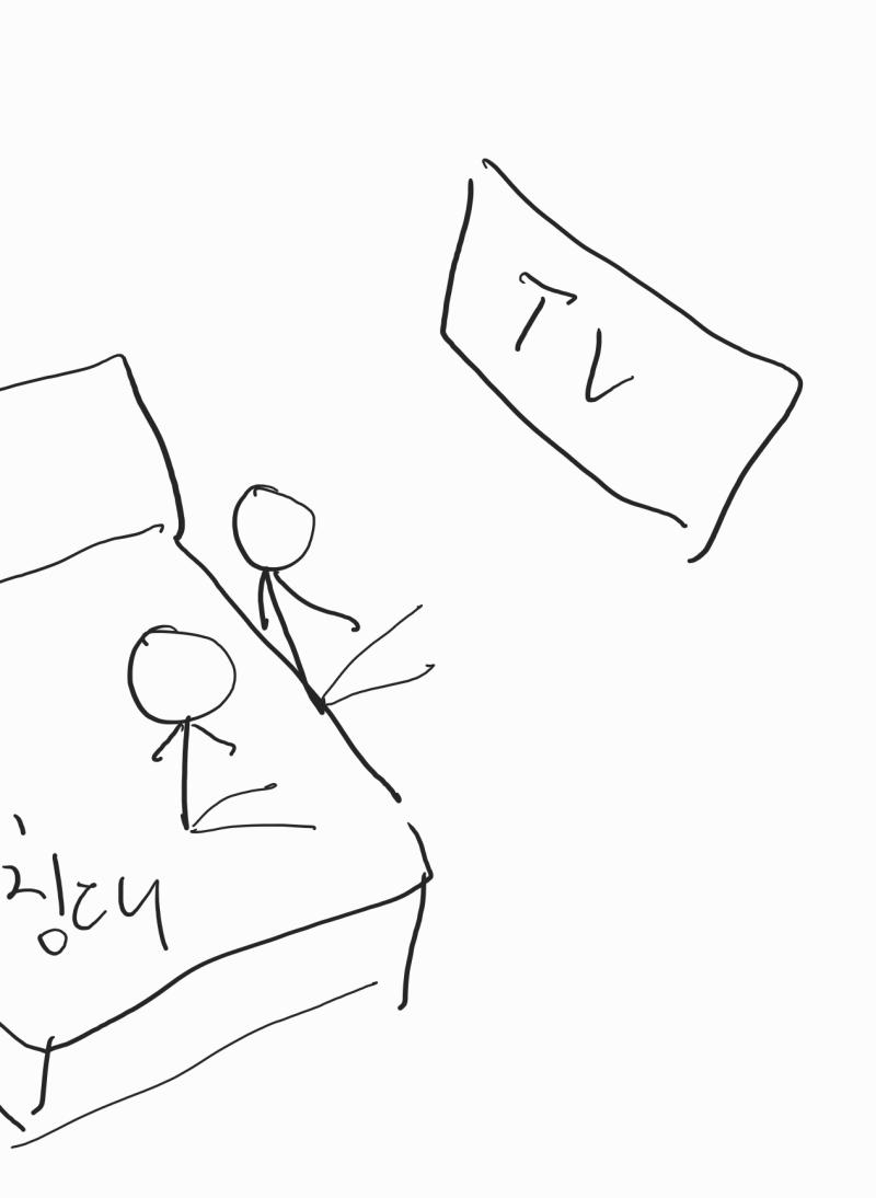 같이 치킨 시켜먹구 그림처럼 나는 침대 위에 앉아서 폰보고 엄만 침대에 기대서 바닥에 앉아가지구 티비로 드라마 보고 있었어 근데 갑자기 엄마가 갑자기 뒤돌아보면서 장난치지마 하고