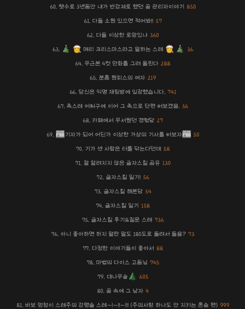 이거 일급 비밀이지만 스크랩 목록을 보여줄게 예전 한창 활발했을 나온 개꿀잼 스레들 많아 꿈판 스레도 많으니 읽어봐바
