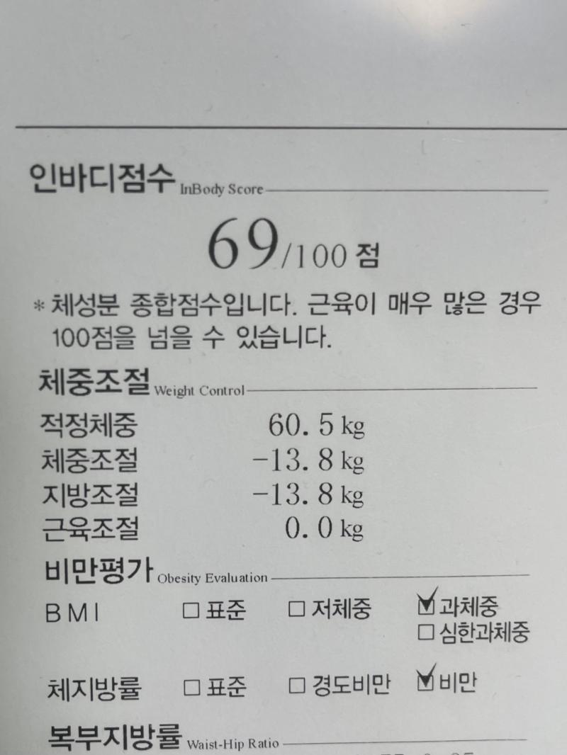 오랜만 잊고 살다가 생각나서 돌아왔쓔 일단 최근 인바디는 근력 kg 늘었고 체지방은 kg 줄었어 내가 계산한 아니라 피티쌤이 계산해 주심 그리고 오늘 몸무게는 kg 줄었더라고