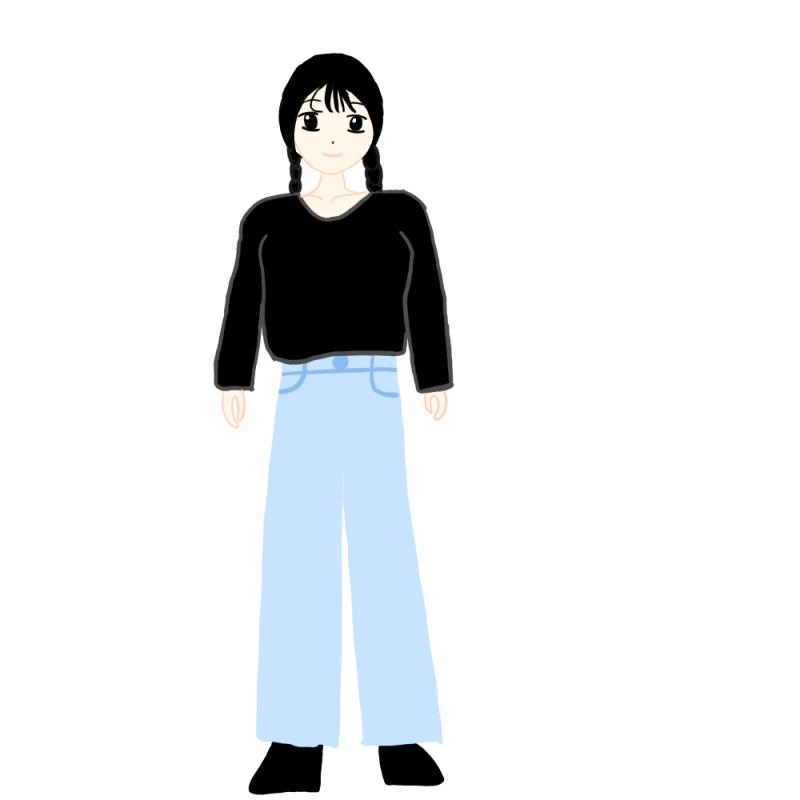 이렇게 땋은머리 시스루뱅 검은 기본티 연청 와이드 캔버스로 할거거든 어떤지 평가