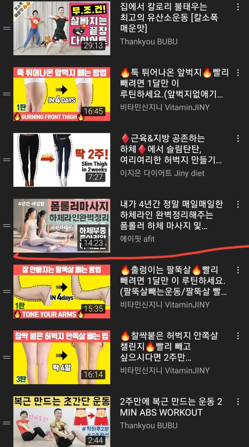 홈트영상 조금 바꿈 확실히 땅끄부부보다 비타민신지니 영상이 자극 훨씬