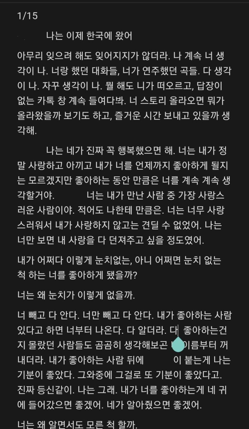 너를 처음 포기하기로 마음 먹고 몇시간 아니 몇분 뒤에 결국 너를 사랑하는 마음을 견디지 못하고 뱉어냈어 이렇게라도 뱉어내지 않으면 소진시키지 않으면 내가 아플 같아서 어쩌면