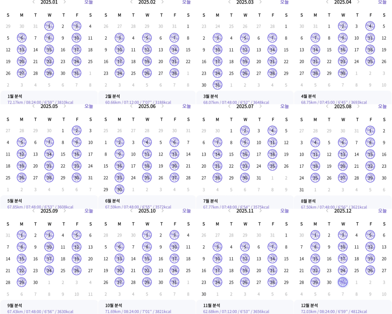 러닝 결산 최저 기록 km 최고 기록 km 총기록 km 총시간 월에 분이 빠졌징 아마 내가 잘못해서 꺼져버린듯 뭔가 하나씩 걸리는게 있네 그래도 한판 채우기 성공