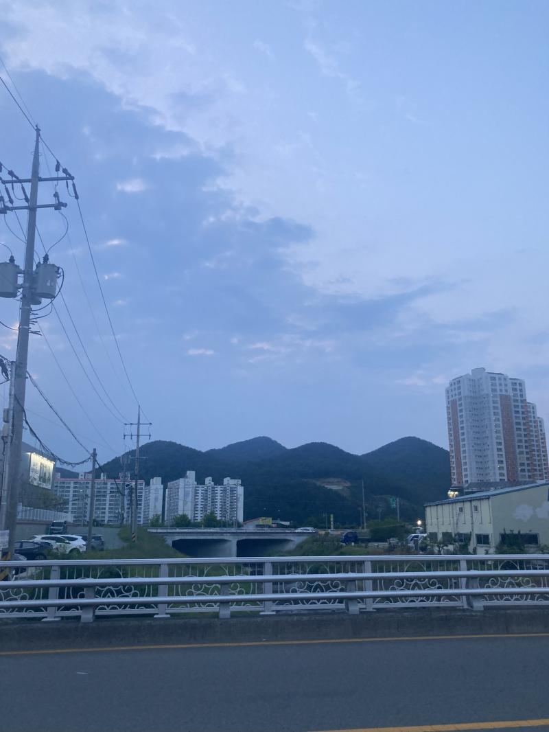 오늘 늦게 나오는 바람에 찍은 육교 사진은 어둑하고 칙칙해서 아쉽게 됐지만 전에 다른 곳에서 찍은 사진으로 대체 저녁을 밖에서 먹었거든 동생이랑 어머니랑 아버진 출장중 요즘 하늘