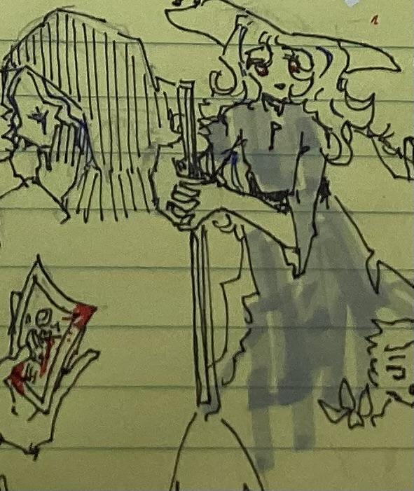 오른손잡이라 왼얼굴 못그려서 핀헤드로 연습해봄 오너캐 마녀 버전이랑 위에는 데바데 군단 모티브로 그린거 보카로 sd 연습