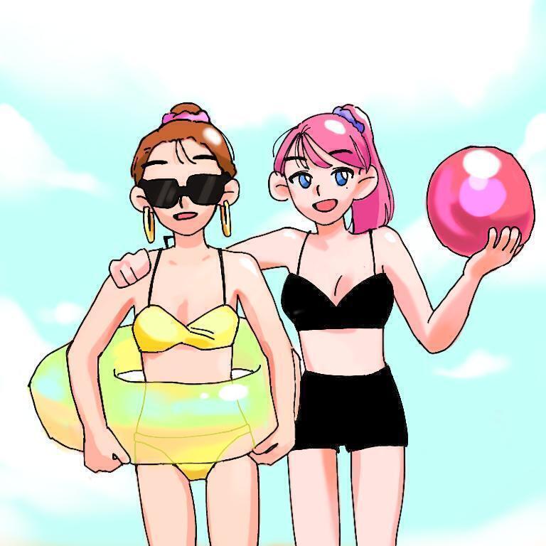 얏호호잉 수영복 비치발리 튜브 얏호 그림 고마워 즐거웠어 레이어 때마다 속살이 정말 거기까지