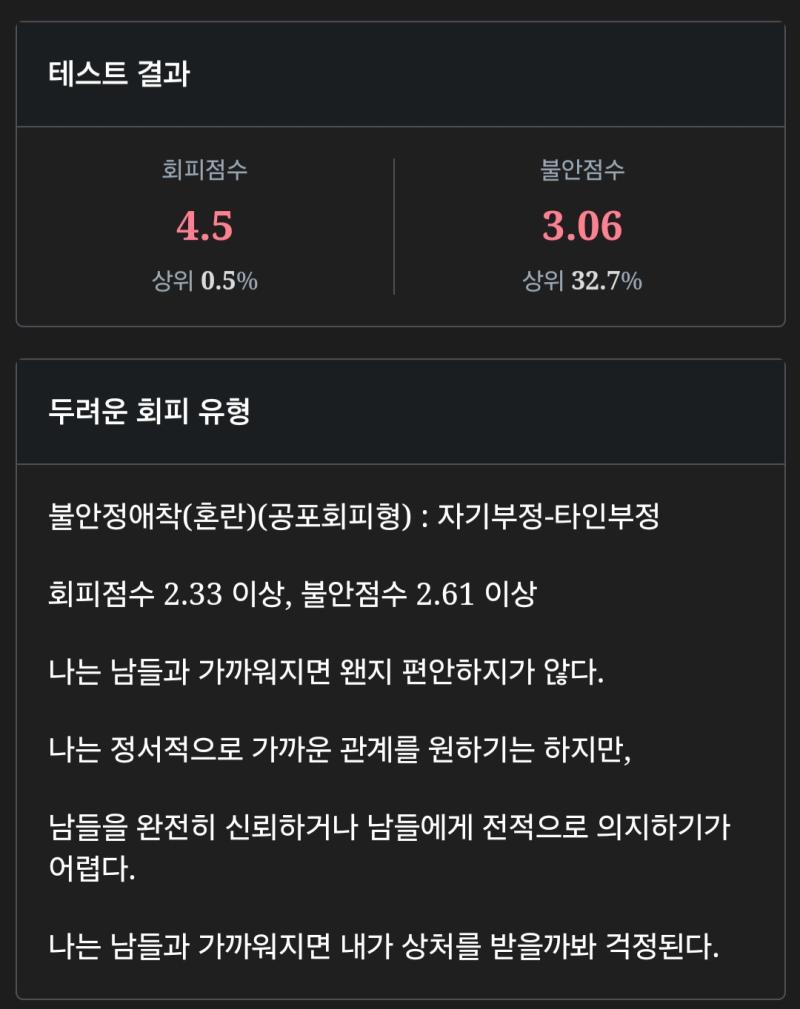 어렸을 때는 거부회피였어서 거부회피도 어느정도는 지금도 약간 있는 같기도